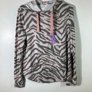 Womens Brushed Hoodie Animal Print Ash Combo Light Dark Gray Pink S NWT‎ #4